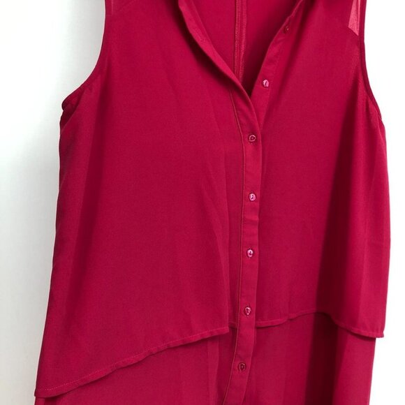 Jana Italy hot pink sleeveless layered high low collared blouse SP - Picture 8 of 15